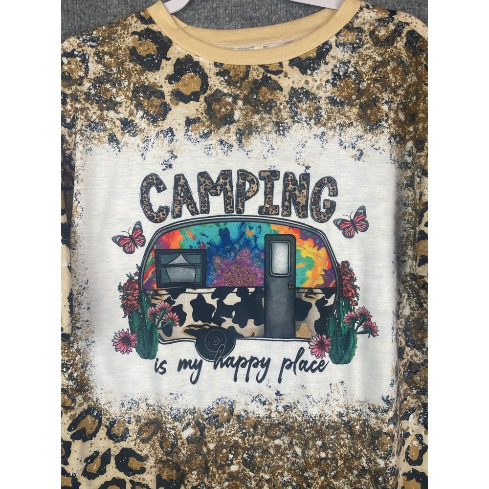 Graphic Tee Shirt & Hat Women's XL Tan Leopard Camping Is My Happy Place - Picture 3 of 13